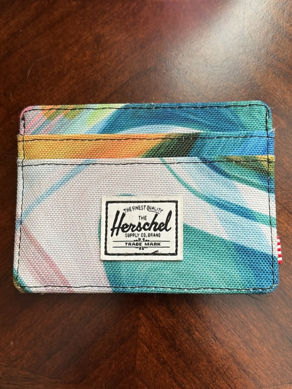 Herschel Supply Company Teal & Yellow Abstract Canvas Card Holder